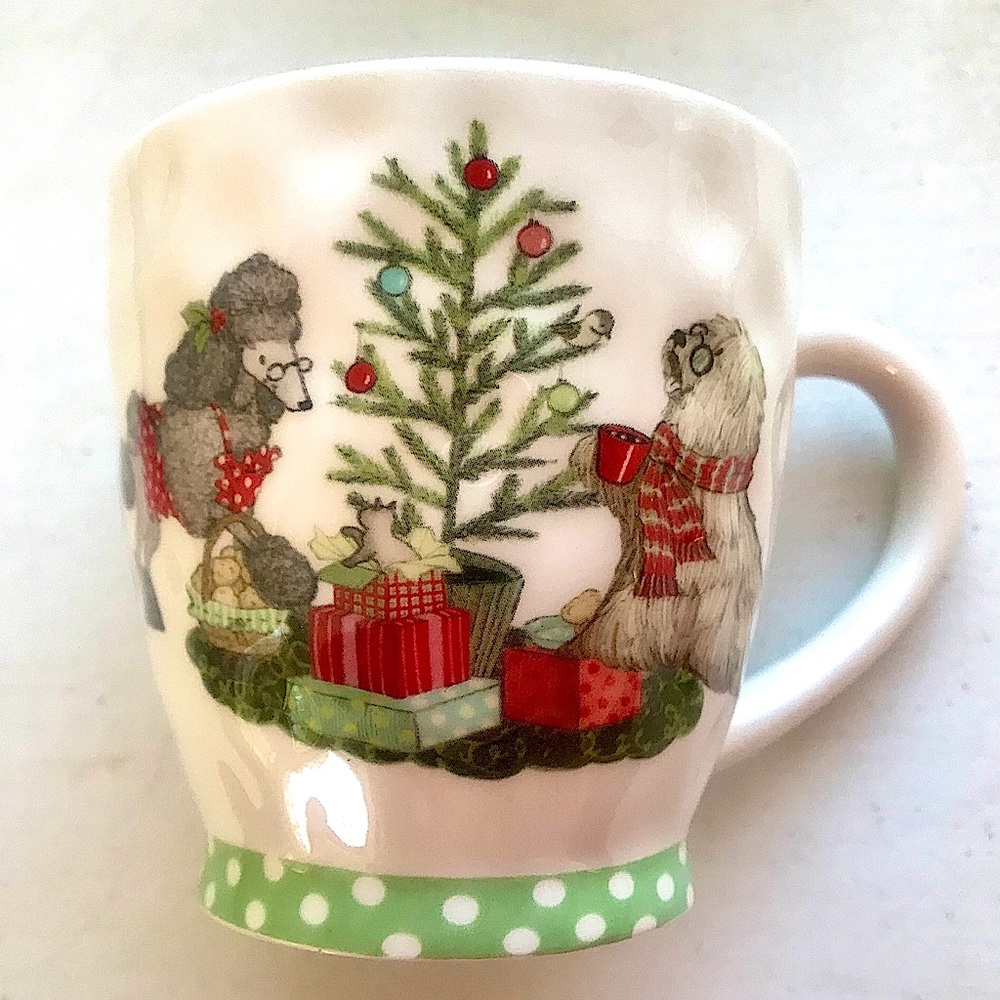SOLD Pier 1 CHRISTMAS MORNING PUPS Mug